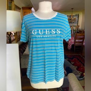 GUESS blue and white stripped tee (size medium)